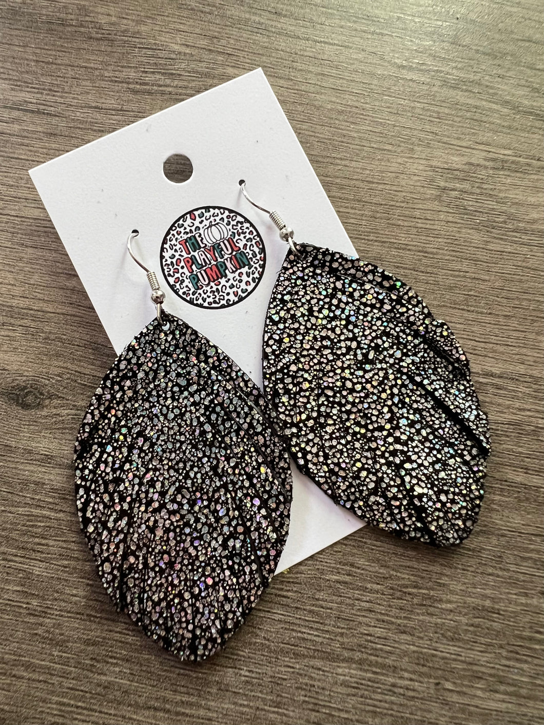 Black Shimmer Fringe Leather Earrings