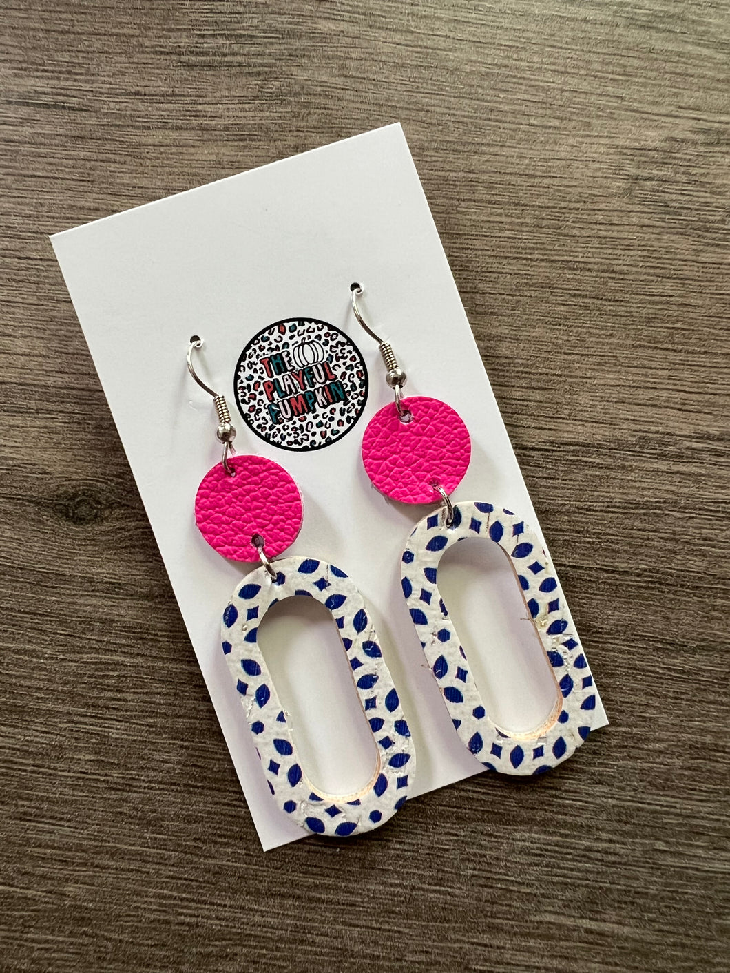 Pink & Blue Oval Drop Earrings