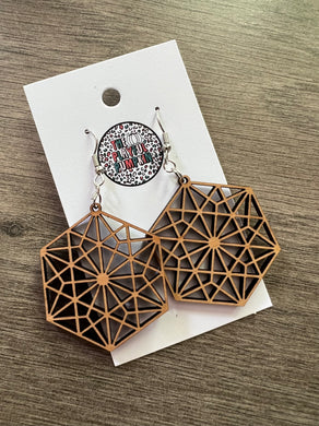 Wood Geometric Hexi Earrings