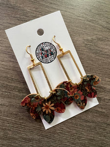 Floral Cork & Brass Drop Earrings