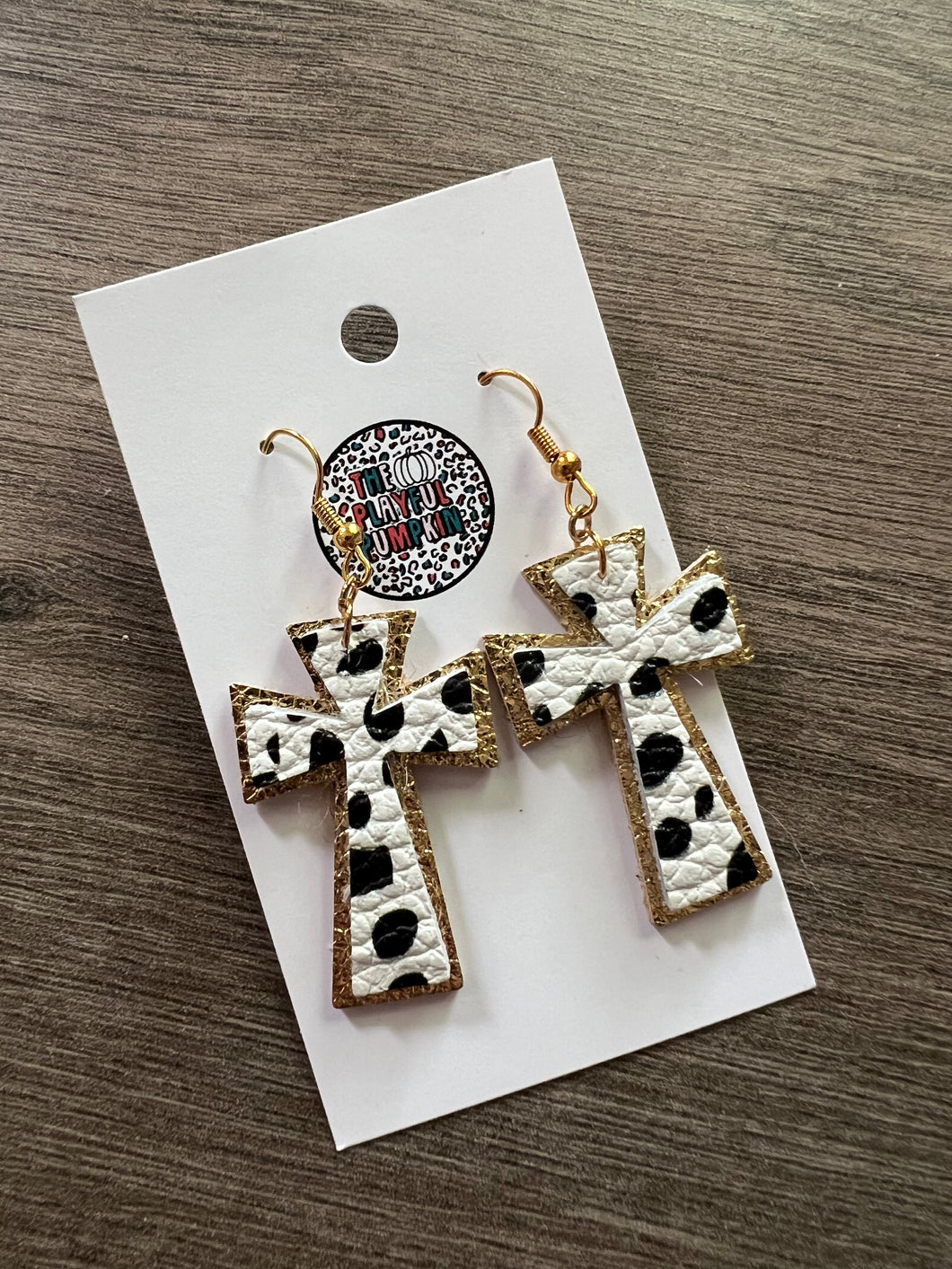 Black and White Gold Stacked Cross Earrings