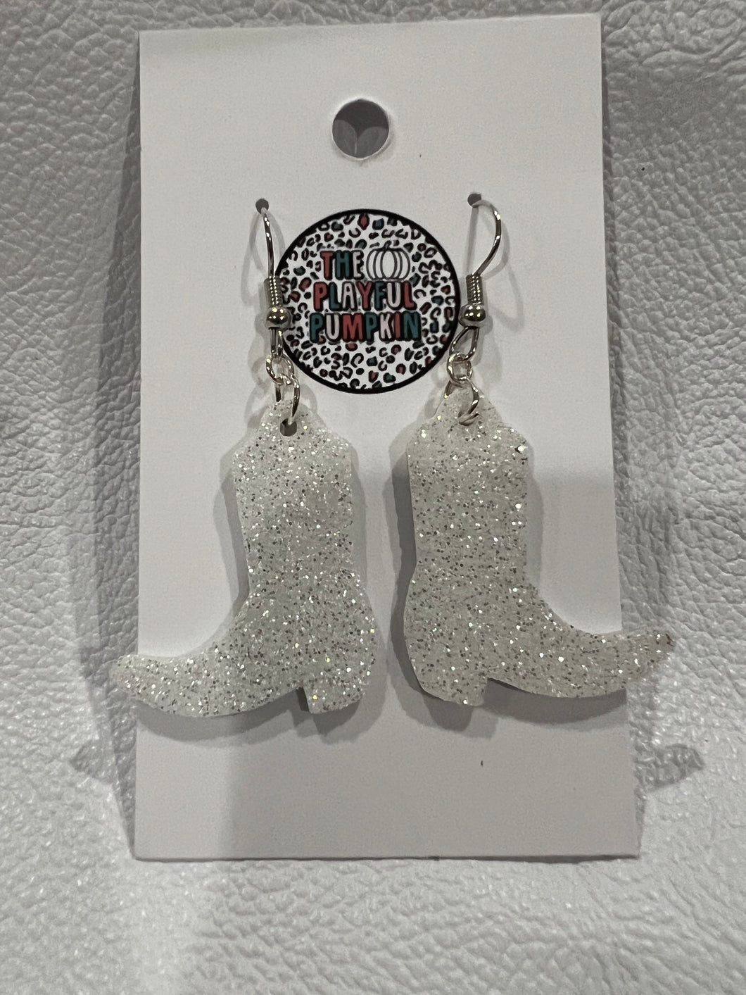 White Glitter Boots Earrings