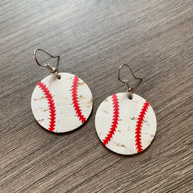 Small Cork Leather Baseballs Earrings