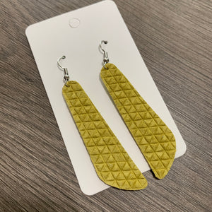 Yellow Diamond Oblong Small Leather Earrings