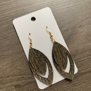 Black And Gold Metallic Leather Earrings