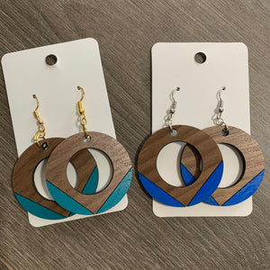 Open Circle Engraved and Painted Wooden Earrings