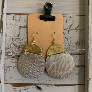 Silver and Gold Cut Circle Leather Earrings