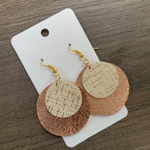 Rose Gold and Cream Leather Earrings