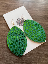 Green Shimmer Leopard Leather Earrings