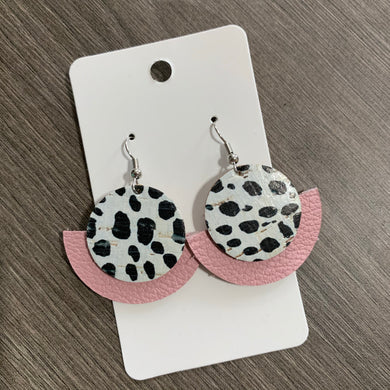 Cork Spotted Pink Circle Leather Earrings