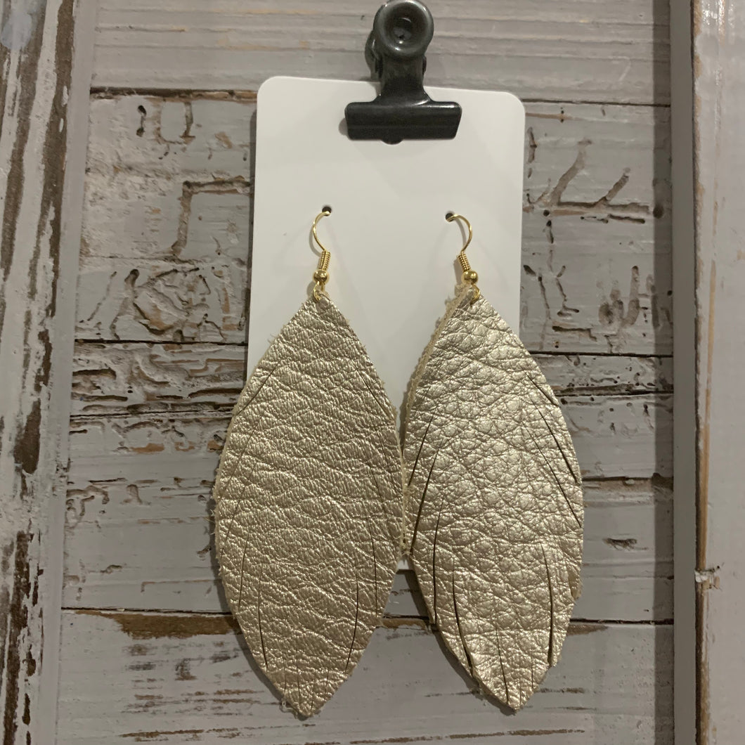 Light Gold Feather Leather Earrings