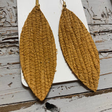 Mustard Embossed Skinny Leaf Leather Earrings