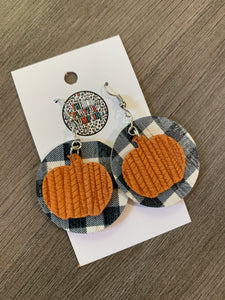 Cork Buffalo Plaid Pumpkin Leather Earrings