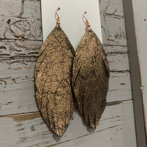 Bronze Fringe Feather Leather Earrings