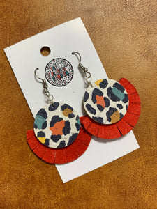 Fall Animal Print Circle Fringe Leather Earrings