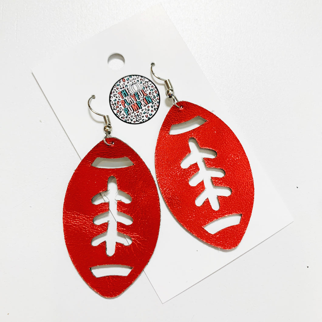 Red Football Leather Earrings