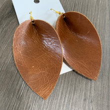Large Brown Wide Petal Leather Earrings