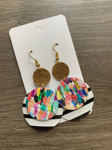 Confetti and Stripes Circle Drop Leather Earrings