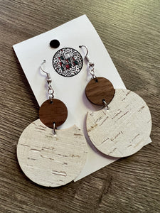 White Wood and Cork Leather Earrings