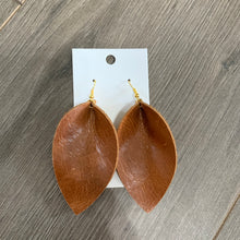 Large Brown Wide Petal Leather Earrings