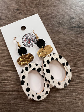 Oval Dalmatian Drop Cork Leather Earrings