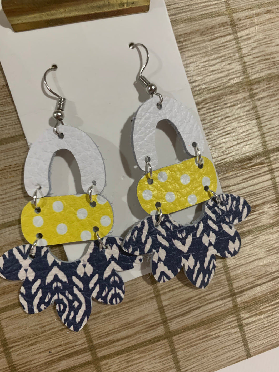 Blue and Navy Drop Leather Earrings