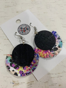 Watercolor Black Circle Fringe Earrings