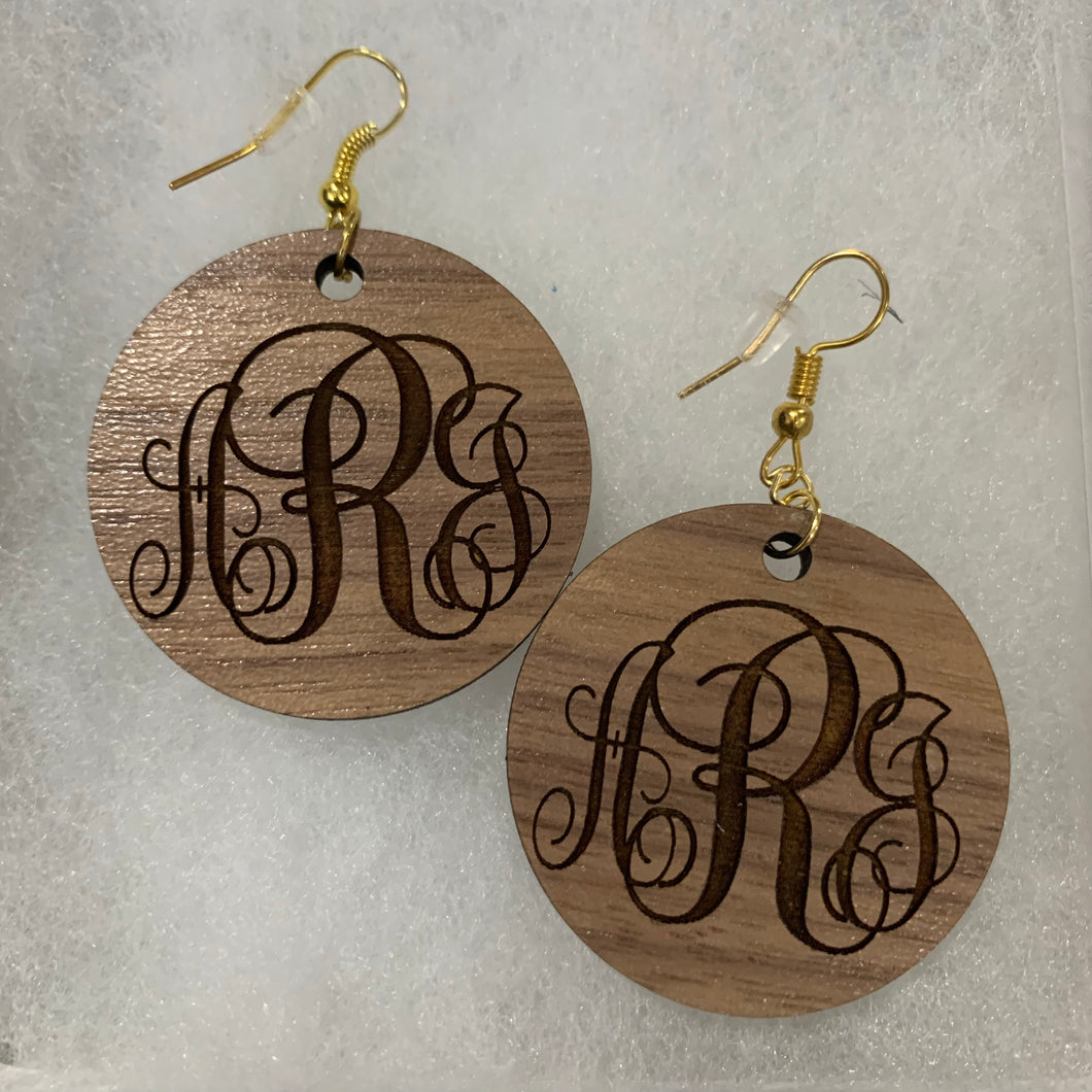 Monogram Circle Wood Earrings