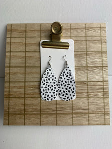 Small Black and White Teardrop Leather Earrings