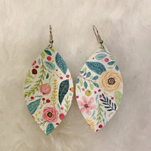 White Fun Floral Leaf Leather Earrings