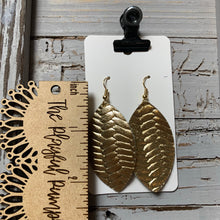 Bright Gold Braided Leaf Leather Earrings