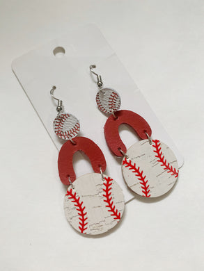 Baseball Drop Leather Earrings