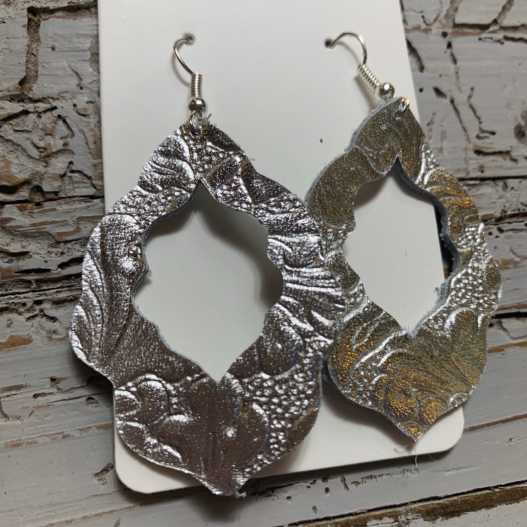 Silver Embossed Moroccan Leather Earrings