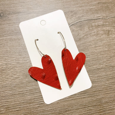 Red Heart Drop Leather Earrings