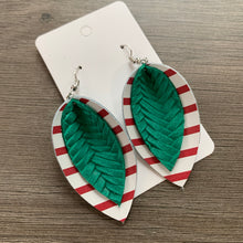 Christmas Striped Circle Drop Leather Earrings