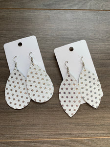 White and Iridescent Silver Leather Earrings