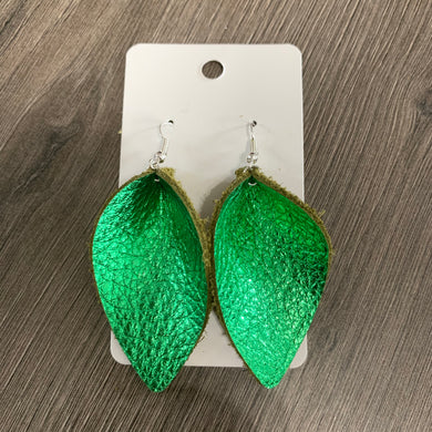 Green Petal Leather Earrings
