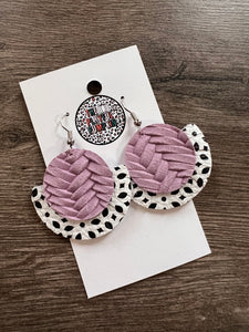 Lavender Dot Circle Leather Earrings