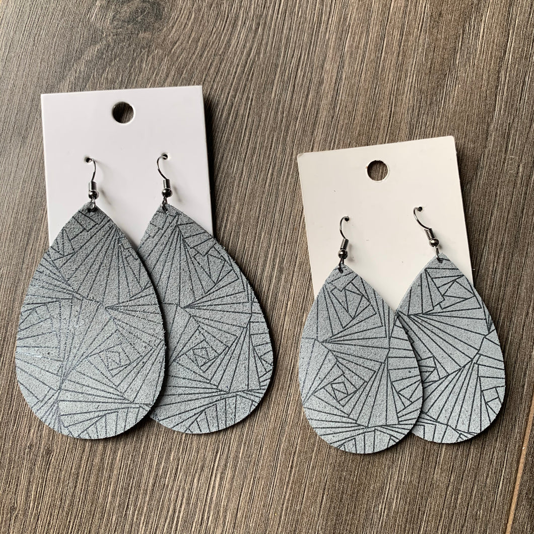 Silver and Pewter Large and Classic Teardrop Leather Earrings