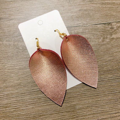 Rose Gold Textured Petal Leather Earrings