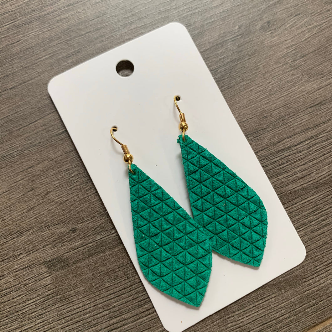 Small Kelly Green Textured Geo Leather Earrings