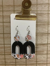 Black and Coral Leopard Drop Leather Earrings