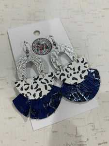 Blue and Silver Celebration Drops Leather Earrings