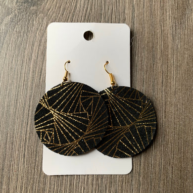 Gold and Black Circle Leather Earrings