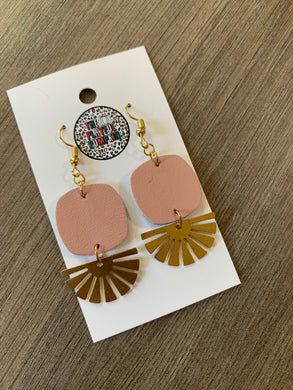 Small Blush and Brass Leather Earrings