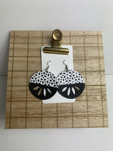Black and White Circle Cutout Leather Earrings