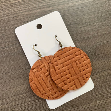 Light Brown Weave Circle Leather Earrings