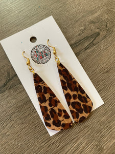 Leopard Oblong Cork Leather Earrings