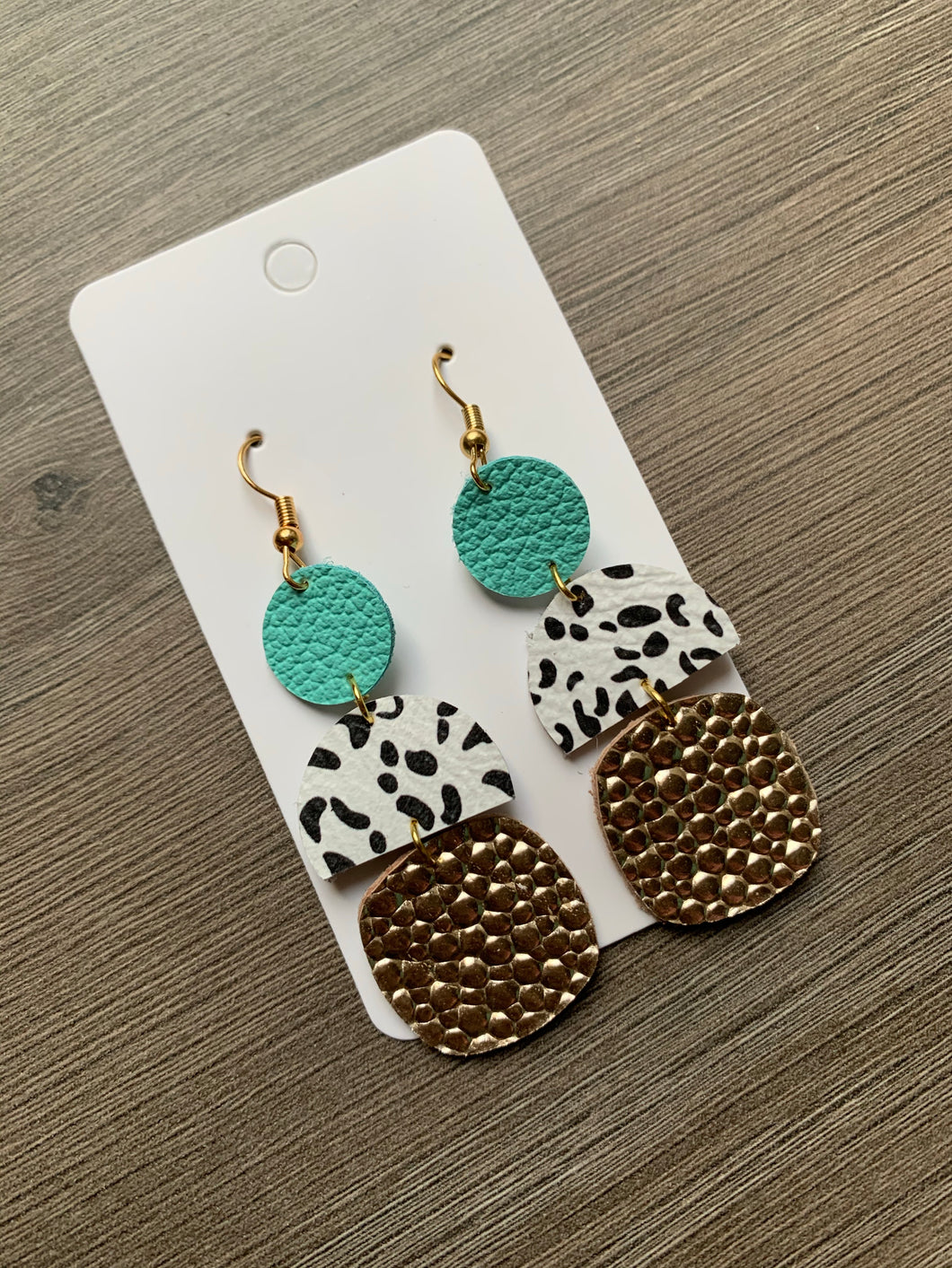 Mint and Gold Drop Leather Earrings