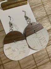 Wood and White Cork Leather Earrings